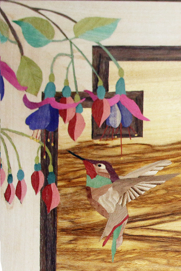 Hall-Table-Detail-Hummingbird-and-Fuchsia